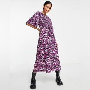 French Connection- Bethany Verona Flutter Sleeve Midi Dress, Purple Ditsy Floral